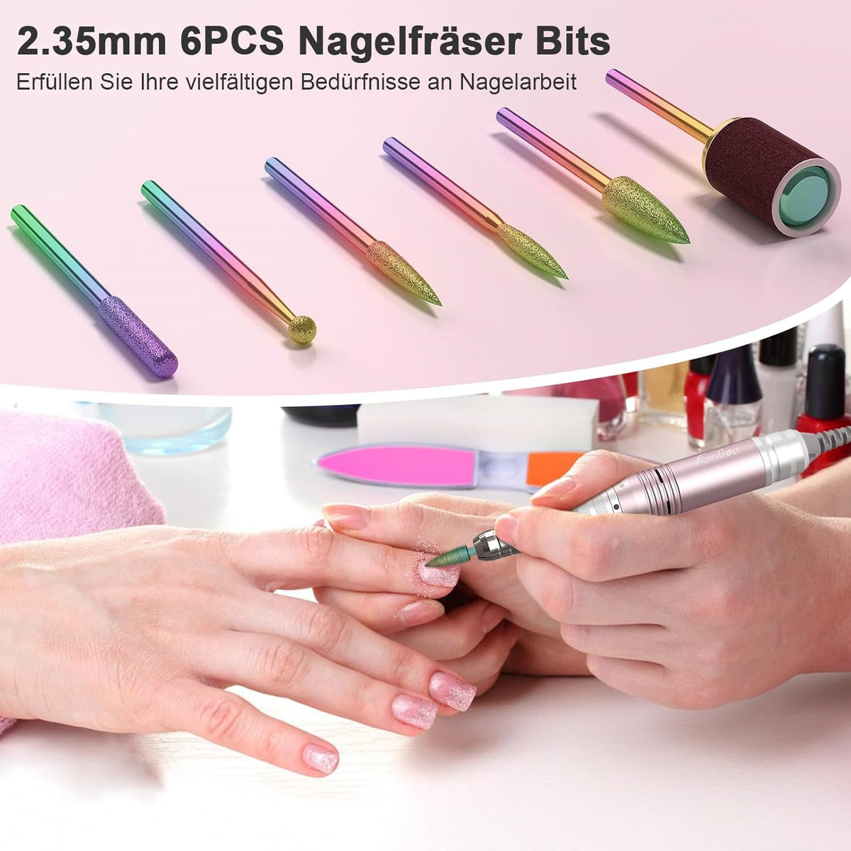 Professioneller 35000 U/Min Elektrischer Nagelfräser für Gelnägel – 6-in-1 Maniküre Set mit stufenloser Geschwindigkeitsregelung und LED-Display, ideal für Nagelhaut, Shellac und Acrylgel, sicher für Anfänger und Profis.
