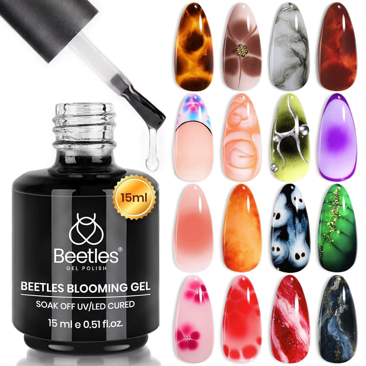 Beetles Blooming Gel, 15 ml Clear UV Nail Polish for Floral Nail Art Design and Effects – Perfect Gift for Women