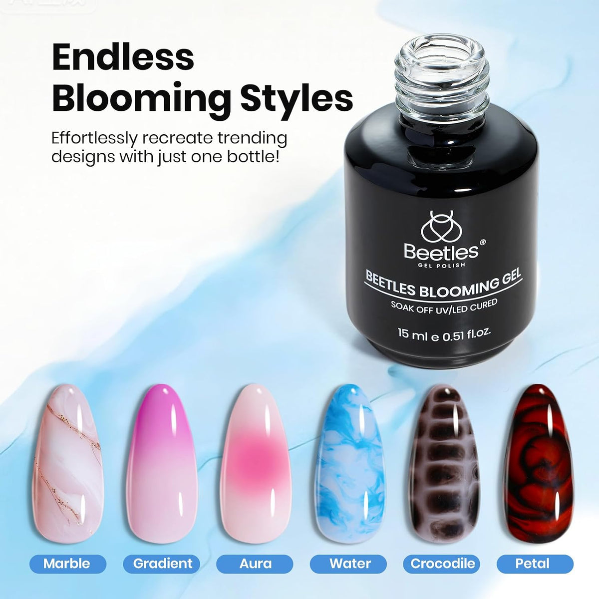 Beetles Blooming Gel, 15 ml Clear UV Nail Polish for Floral Nail Art Design and Effects – Perfect Gift for Women