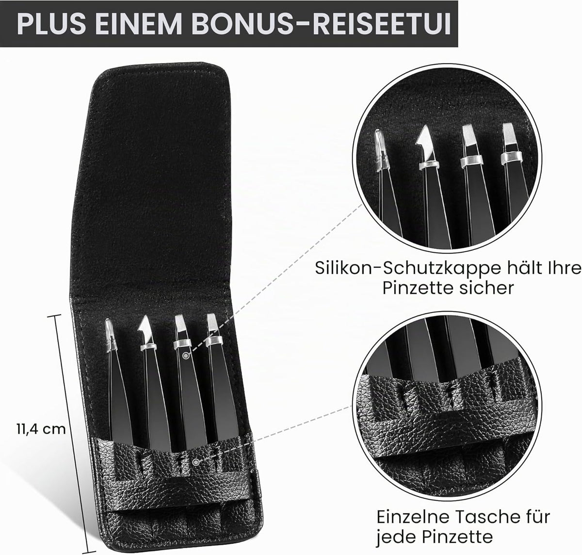 Upmore 4X Pinzette Set Edelstahl - Schwarz Augenbrauenpinzette Set Schere Pinzette, Gerade Schräge Spitze Zupfpinzette Splitterpinzette Spitzpinzette Für Frauen Und Männer