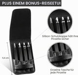 Upmore 4X Pinzette Set Edelstahl - Schwarz Augenbrauenpinzette Set Schere Pinzette, Gerade Schräge Spitze Zupfpinzette Splitterpinzette Spitzpinzette Für Frauen Und Männer