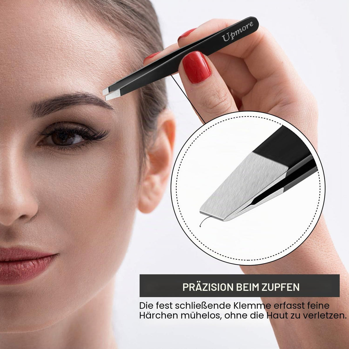Upmore 4X Pinzette Set Edelstahl - Schwarz Augenbrauenpinzette Set Schere Pinzette, Gerade Schräge Spitze Zupfpinzette Splitterpinzette Spitzpinzette Für Frauen Und Männer