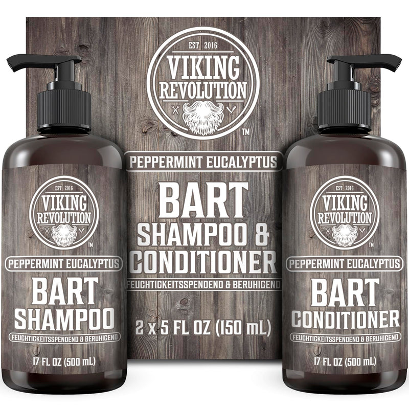 Viking Revolution Bart Shampoo & Conditioner Set - Erweicht, Glättet & Stärkt Den Bartwuchs - Natürlicher Pfefferminz- & Eukalyptusduft - Geschenke Für Männer - 2 X 500 Ml