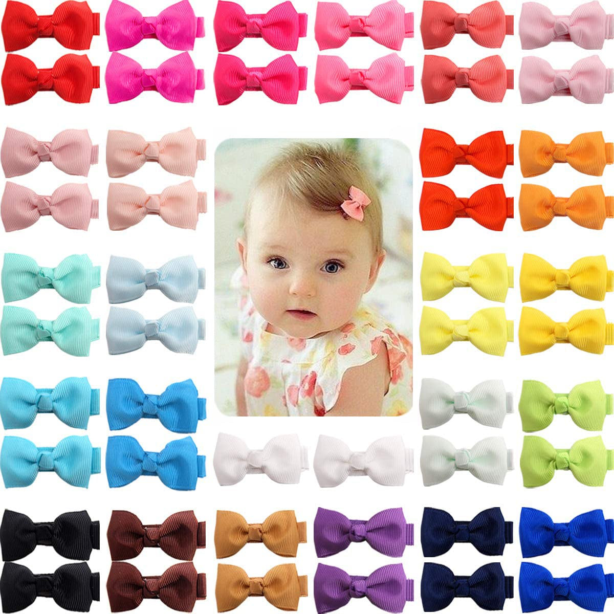 JOYOYO 50 Stück Baby Haarspangen Baby Haarschleifen Mit Voller Schleife Bedeckt Baby Pflege Clips Handwerk 5 Cm Schleife, Kleine Haarspangen Für Baby Feines Haar