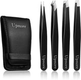 Upmore 4X Pinzette Set Edelstahl - Schwarz Augenbrauenpinzette Set Schere Pinzette, Gerade Schräge Spitze Zupfpinzette Splitterpinzette Spitzpinzette Für Frauen Und Männer