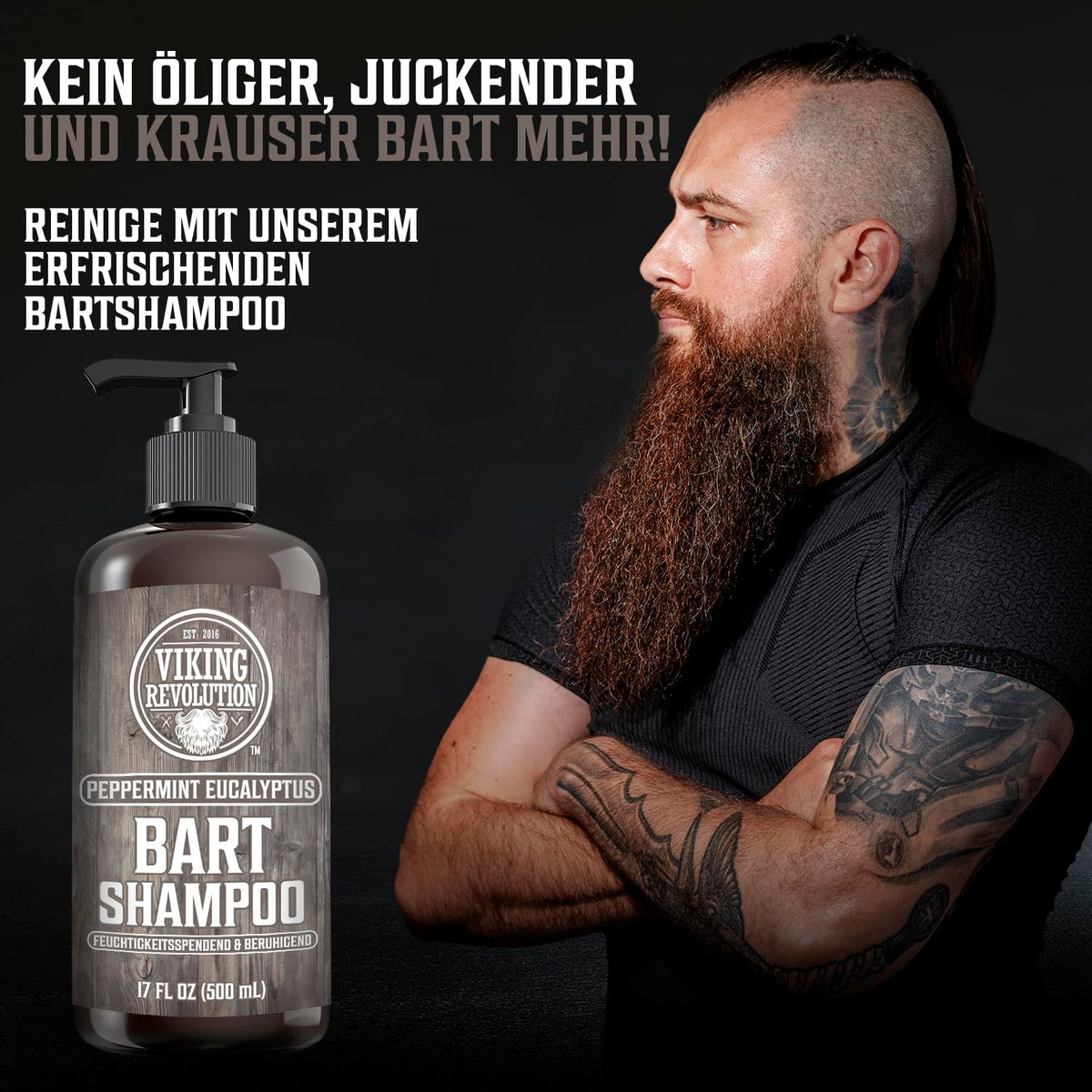 Viking Revolution Bart Shampoo & Conditioner Set - Erweicht, Glättet & Stärkt Den Bartwuchs - Natürlicher Pfefferminz- & Eukalyptusduft - Geschenke Für Männer - 2 X 500 Ml