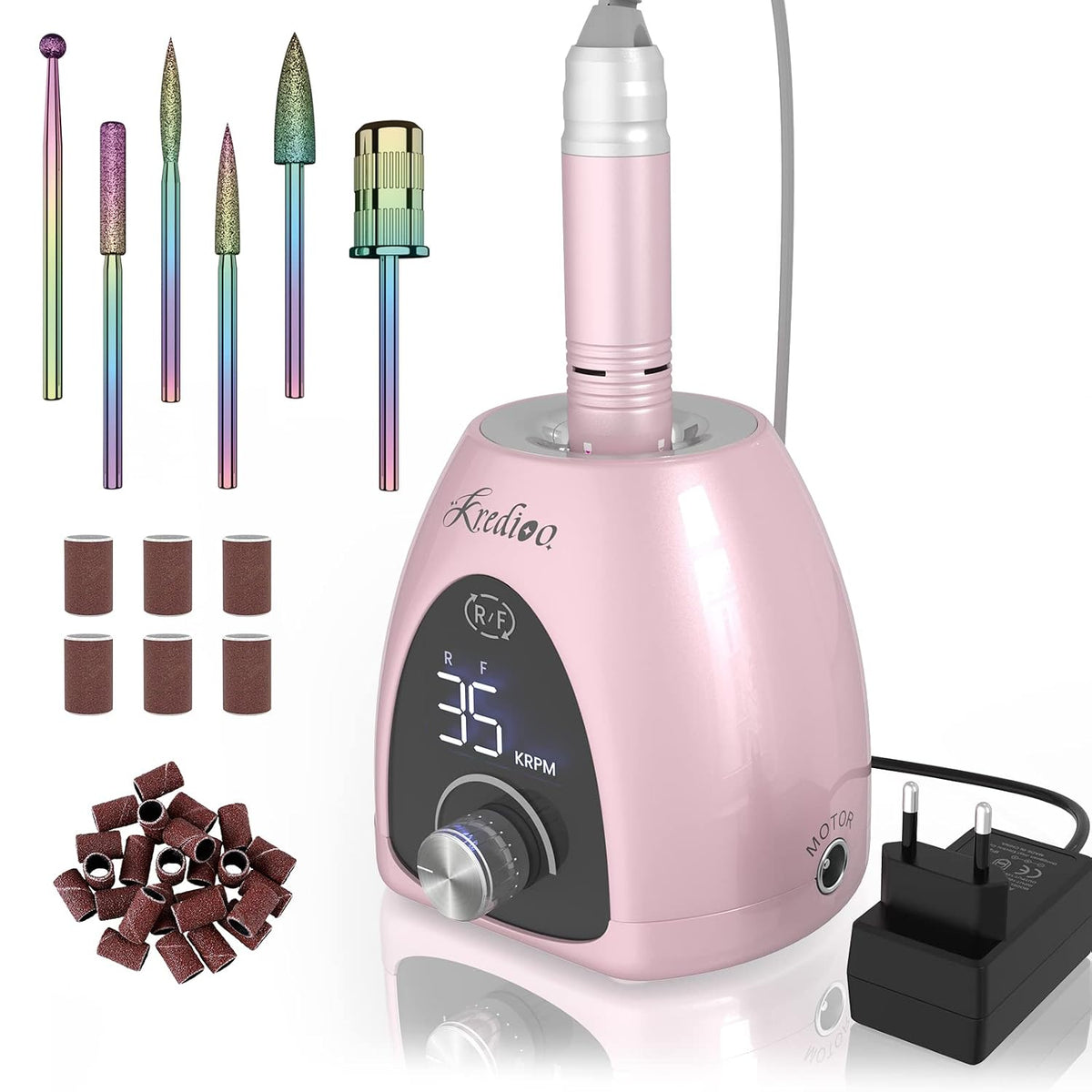 Professioneller 35000 U/Min Elektrischer Nagelfräser für Gelnägel – 6-in-1 Maniküre Set mit stufenloser Geschwindigkeitsregelung und LED-Display, ideal für Nagelhaut, Shellac und Acrylgel, sicher für Anfänger und Profis.